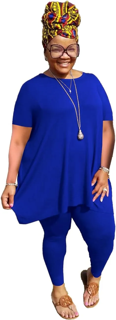 YeGine Women Plus Size 2 Piece Outfits Short Sleeve Top and Legging Pant Set Lounge Sets Tracksuit