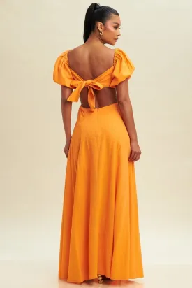 Yvonne Tie Back Linen Maxi Dress