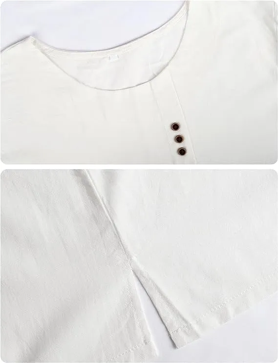 ZOCAVIA Women's Cotton Linen Shirts Summer Casual Boho Floral Short Sleeve Buttons Blouse Oversized Loose Ladies Tunic Tops